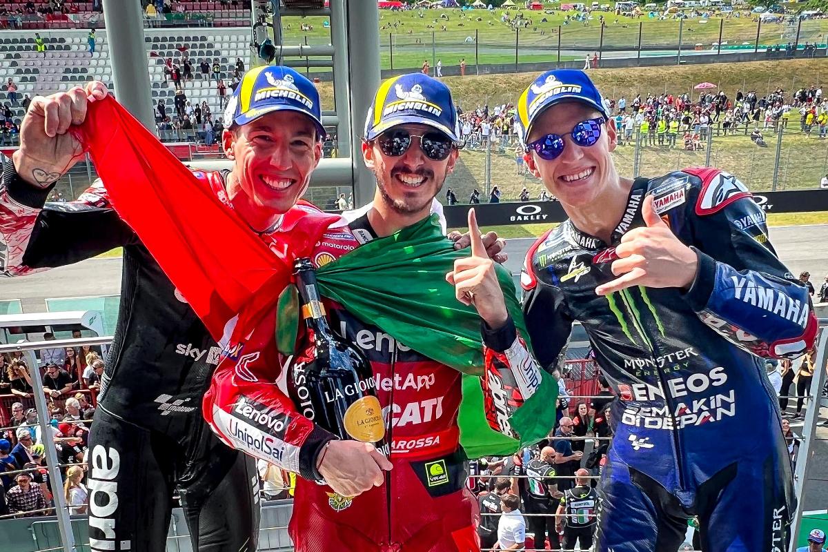 francesco bagnaia fabio quartararo aleix espargaro podium mugello motogp 2022